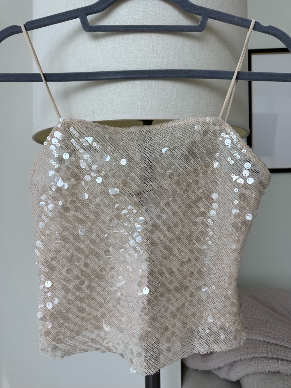 NWT Zara Viral Sequin Crochet Crop Top Bridal Euro Summer M